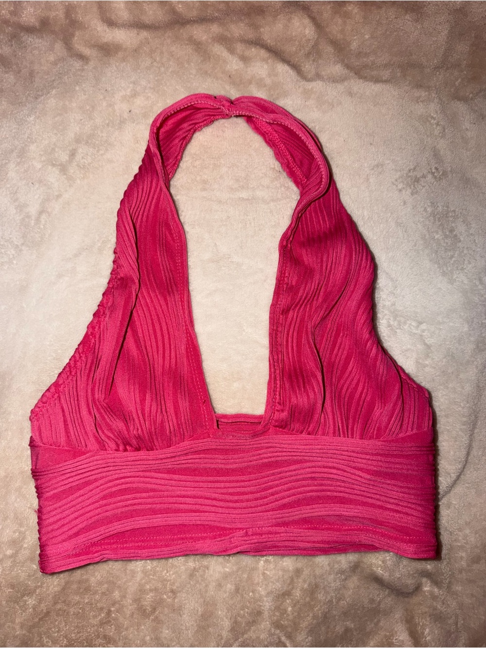 SHEIN Hot Pink Ribbed Halter Bandeau